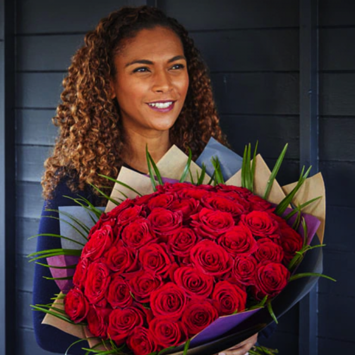 ‘The Flower Shop Helensburgh - 100 Red Rose Hand-Tied Bouquet’