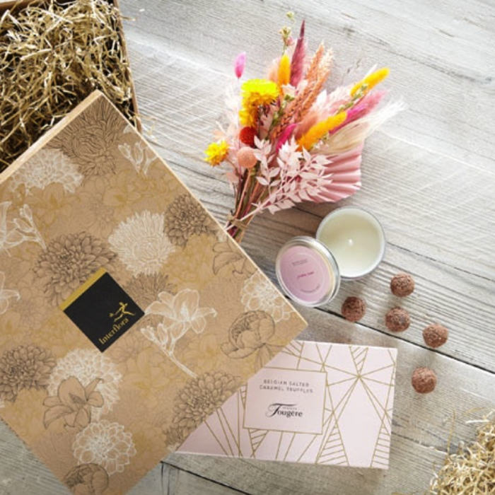 ‘The Flower Shop Helensburgh - Dried Flowers Gift Set With Candle And Salted Caramel Truffles’