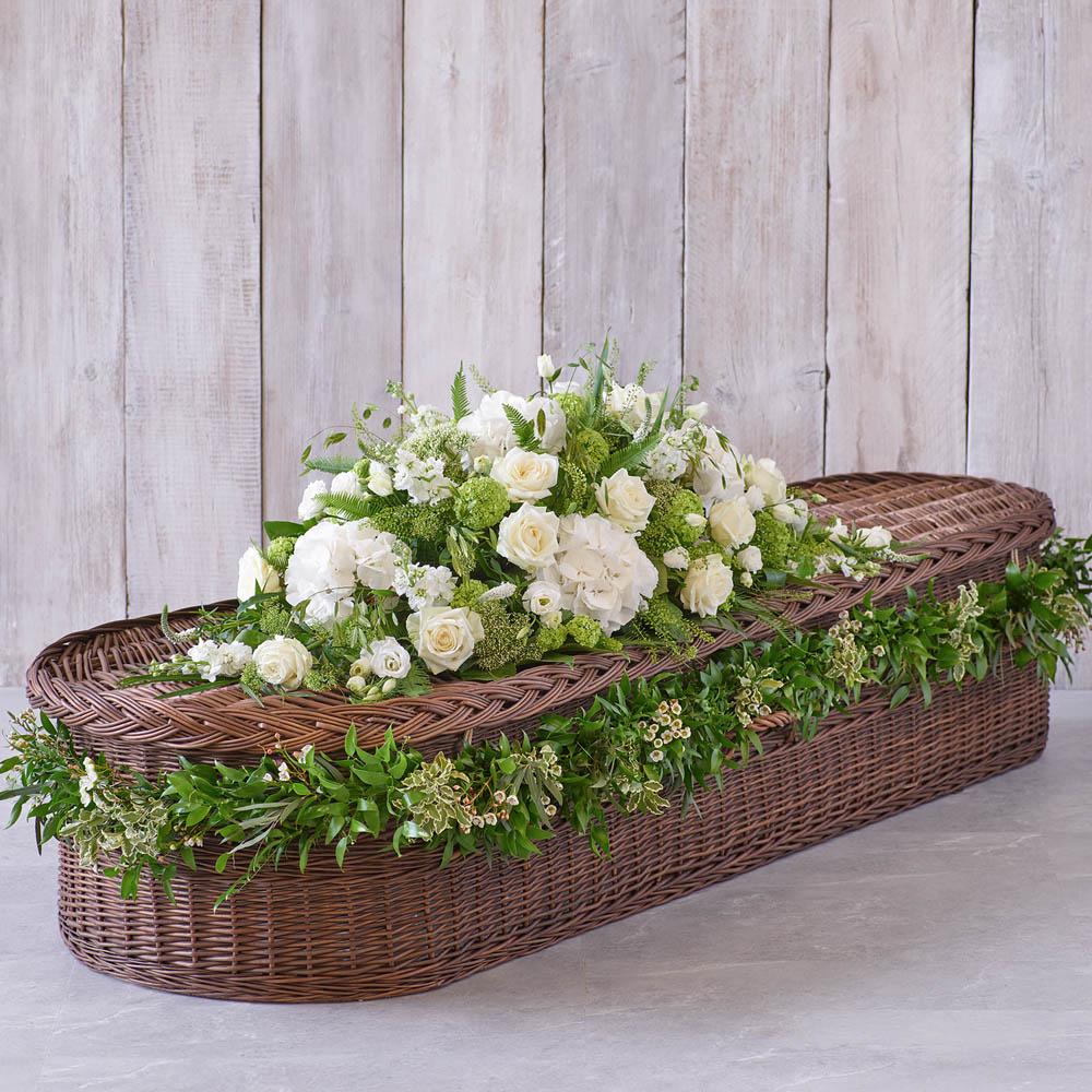 ‘The Flower Shop Helensburgh - Large White Casket Spray With Garland’