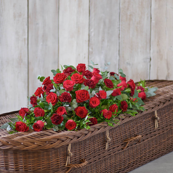 ‘The Flower Shop Helensburgh - Rose And Carnation Casket Spray - Red’