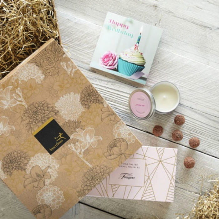 ‘The Flower Shop Helensburgh - Salted Caramel Truffles, Birthday Card & Candle Gift Set’