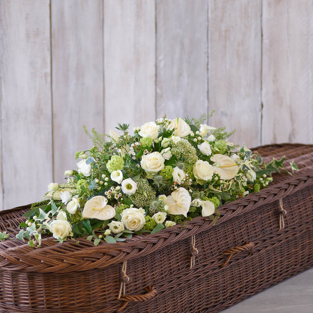 ‘The Flower Shop Helensburgh - White And Green Casket Spray’