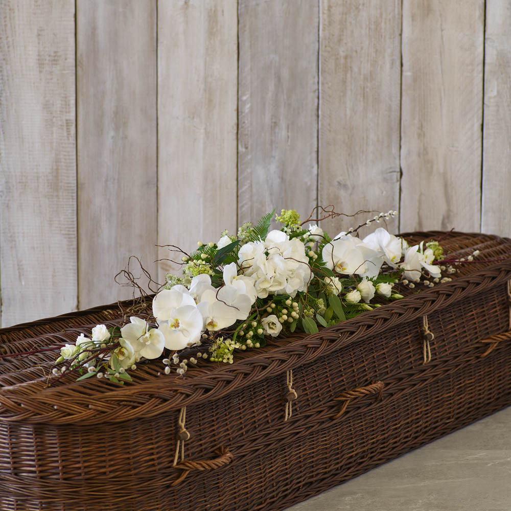 ‘The Flower Shop Helensburgh - White And Green Eco-Friendly Casket Tribute’